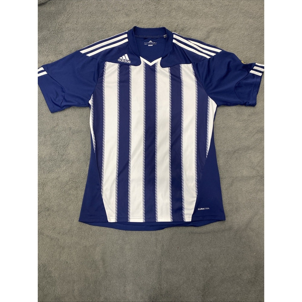 Adidas‎ Striped 15 Jersey Blue White Mens Soccer Football Shirt Climacool Large